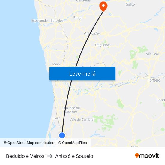 Beduído e Veiros to Anissó e Soutelo map