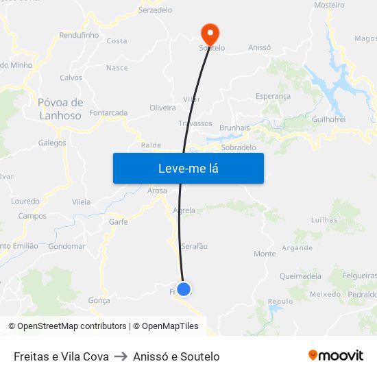 Freitas e Vila Cova to Anissó e Soutelo map
