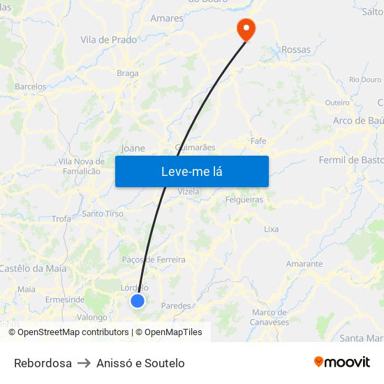 Rebordosa to Anissó e Soutelo map