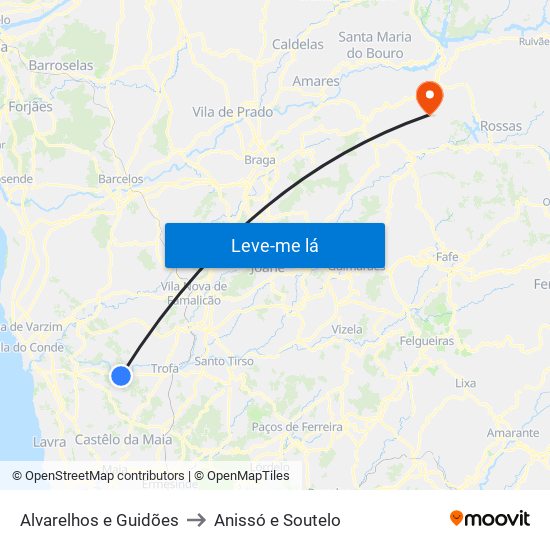 Alvarelhos e Guidões to Anissó e Soutelo map