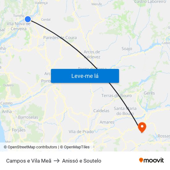 Campos e Vila Meã to Anissó e Soutelo map