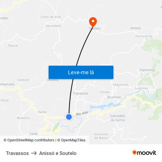 Travassos to Anissó e Soutelo map