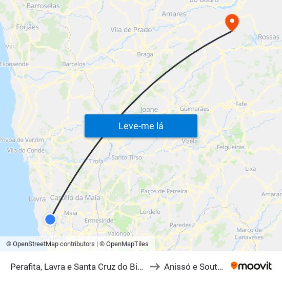 Perafita, Lavra e Santa Cruz do Bispo to Anissó e Soutelo map