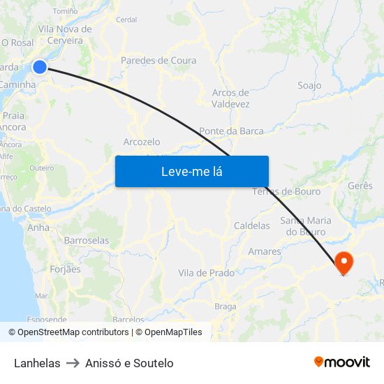 Lanhelas to Anissó e Soutelo map