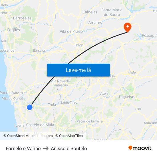 Fornelo e Vairão to Anissó e Soutelo map