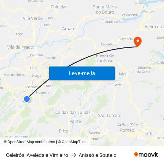 Celeirós, Aveleda e Vimieiro to Anissó e Soutelo map