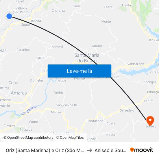 Oriz (Santa Marinha) e Oriz (São Miguel) to Anissó e Soutelo map