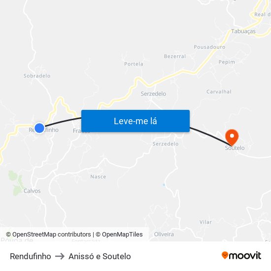 Rendufinho to Anissó e Soutelo map