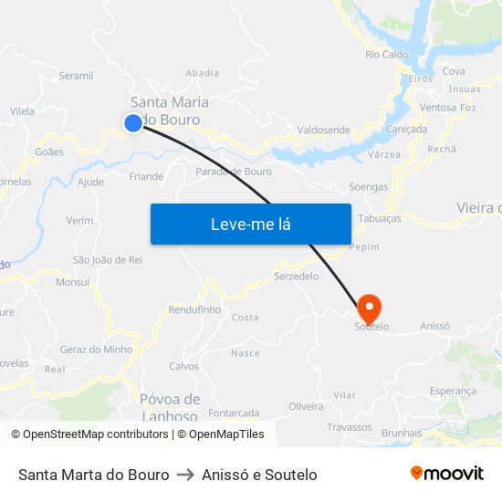 Santa Marta do Bouro to Anissó e Soutelo map