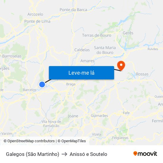 Galegos (São Martinho) to Anissó e Soutelo map