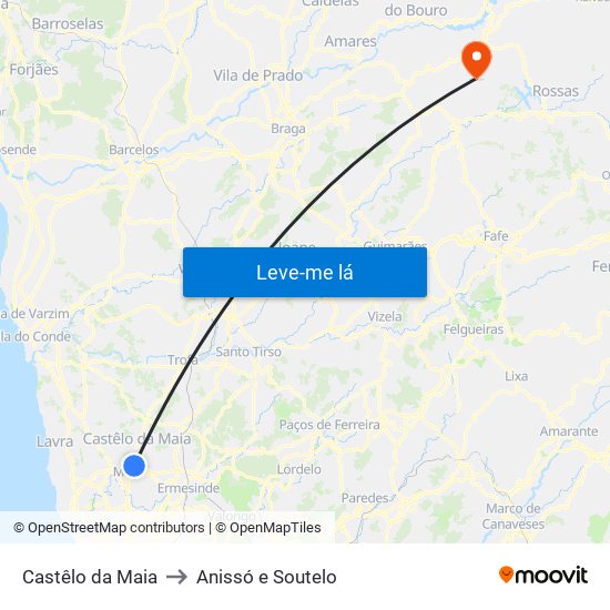 Castêlo da Maia to Anissó e Soutelo map