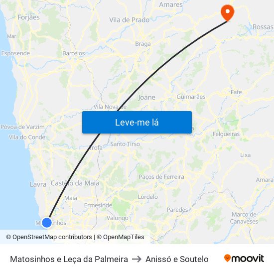 Matosinhos e Leça da Palmeira to Anissó e Soutelo map