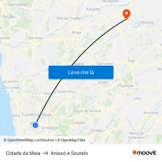 Cidade da Maia to Anissó e Soutelo map