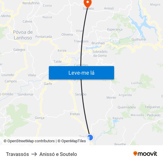 Travassós to Anissó e Soutelo map