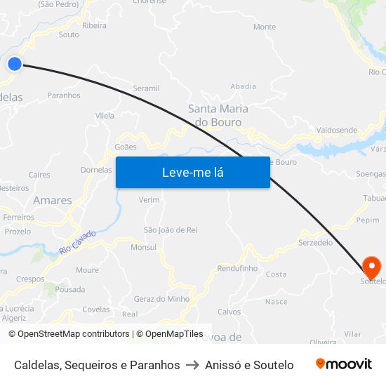 Caldelas, Sequeiros e Paranhos to Anissó e Soutelo map