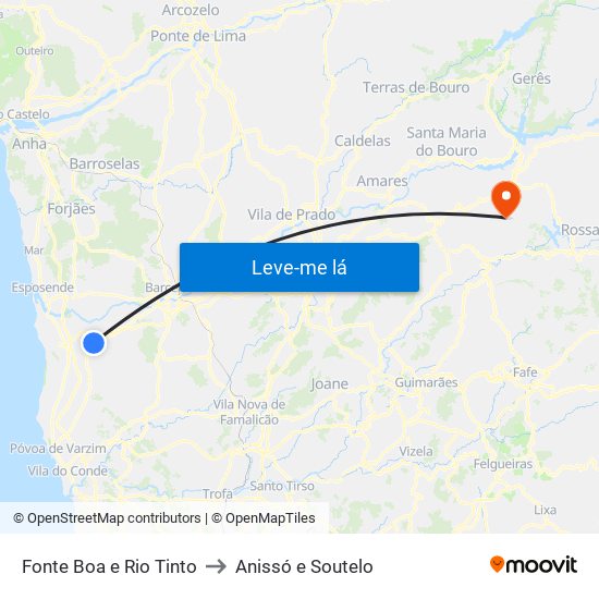 Fonte Boa e Rio Tinto to Anissó e Soutelo map