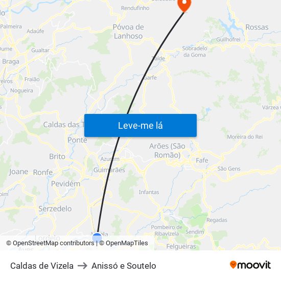 Caldas de Vizela to Anissó e Soutelo map
