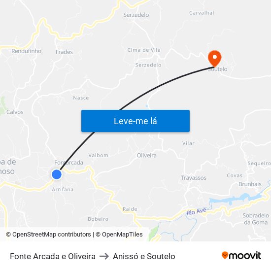 Fonte Arcada e Oliveira to Anissó e Soutelo map