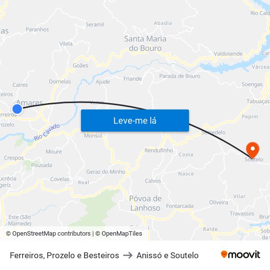 Ferreiros, Prozelo e Besteiros to Anissó e Soutelo map