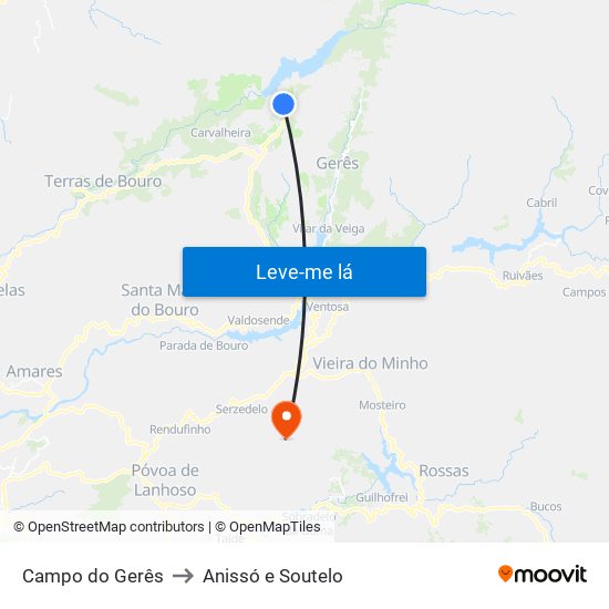 Campo do Gerês to Anissó e Soutelo map