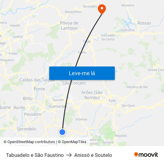 Tabuadelo e São Faustino to Anissó e Soutelo map