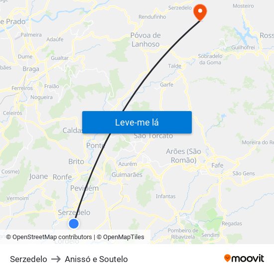 Serzedelo to Anissó e Soutelo map