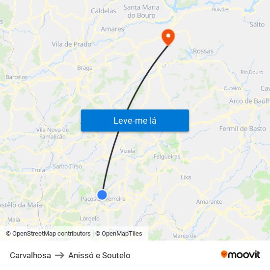 Carvalhosa to Anissó e Soutelo map