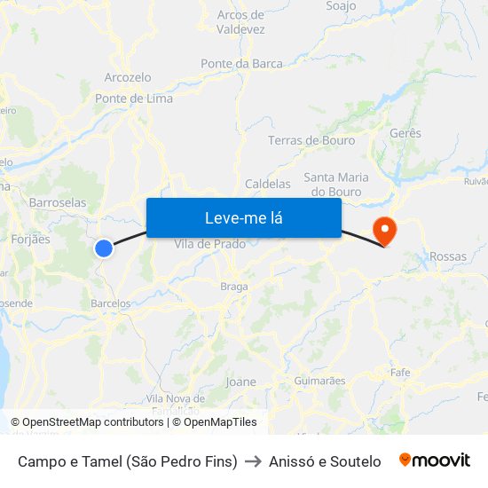 Campo e Tamel (São Pedro Fins) to Anissó e Soutelo map