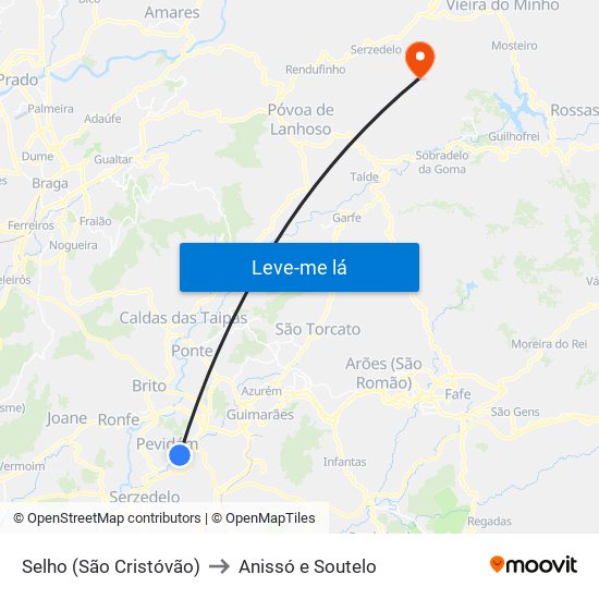 Selho (São Cristóvão) to Anissó e Soutelo map