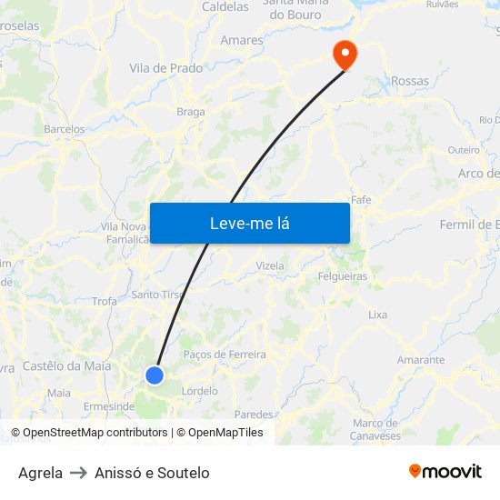 Agrela to Anissó e Soutelo map