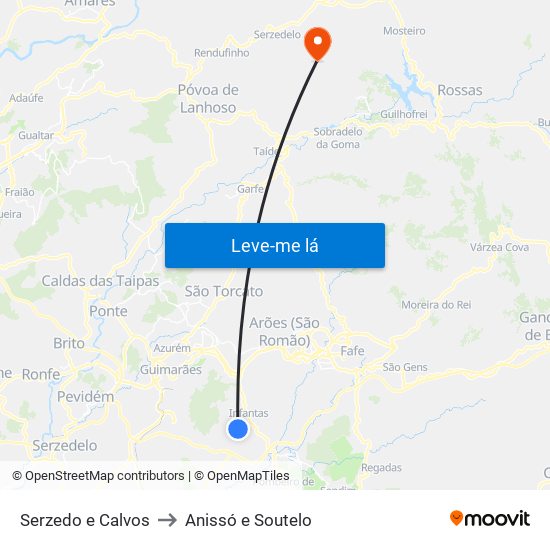 Serzedo e Calvos to Anissó e Soutelo map