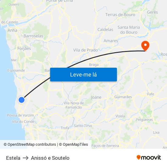 Estela to Anissó e Soutelo map