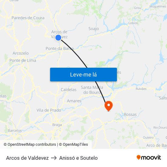 Arcos de Valdevez to Anissó e Soutelo map