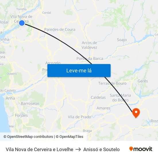 Vila Nova de Cerveira e Lovelhe to Anissó e Soutelo map