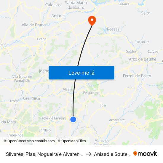 Silvares, Pias, Nogueira e Alvarenga to Anissó e Soutelo map