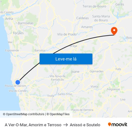 A Ver-O-Mar, Amorim e Terroso to Anissó e Soutelo map