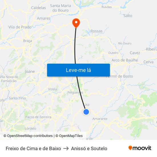 Freixo de Cima e de Baixo to Anissó e Soutelo map
