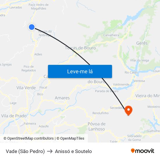 Vade (São Pedro) to Anissó e Soutelo map