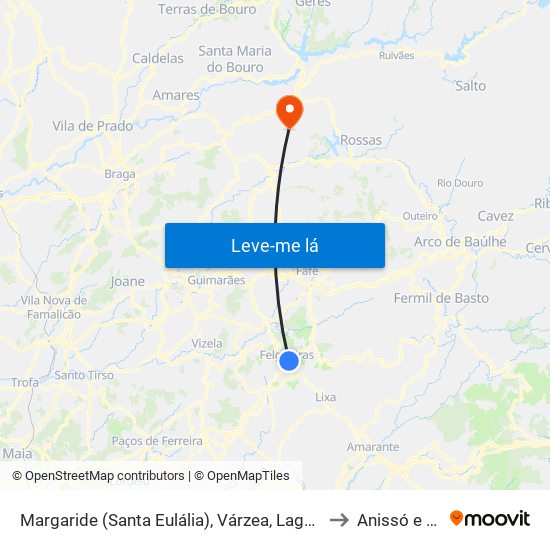 Margaride (Santa Eulália), Várzea, Lagares, Varziela e Moure to Anissó e Soutelo map