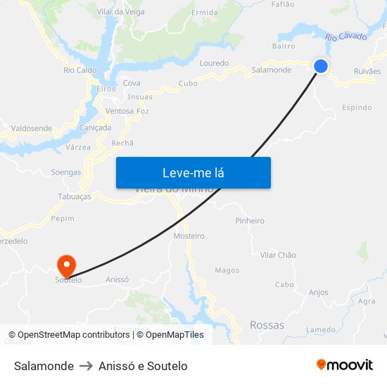 Salamonde to Anissó e Soutelo map