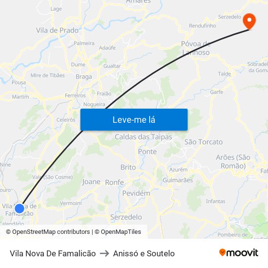 Vila Nova De Famalicão to Anissó e Soutelo map