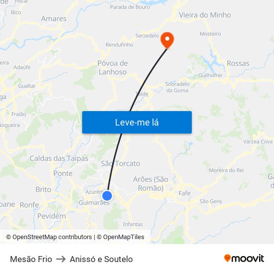 Mesão Frio to Anissó e Soutelo map