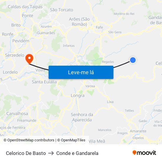 Celorico De Basto to Conde e Gandarela map