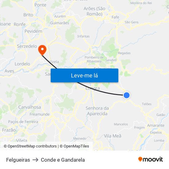 Felgueiras to Conde e Gandarela map
