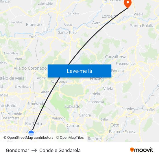 Gondomar to Conde e Gandarela map