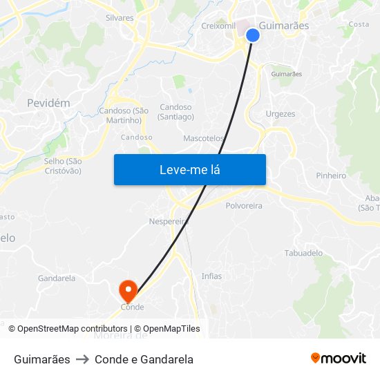 Guimarães to Conde e Gandarela map