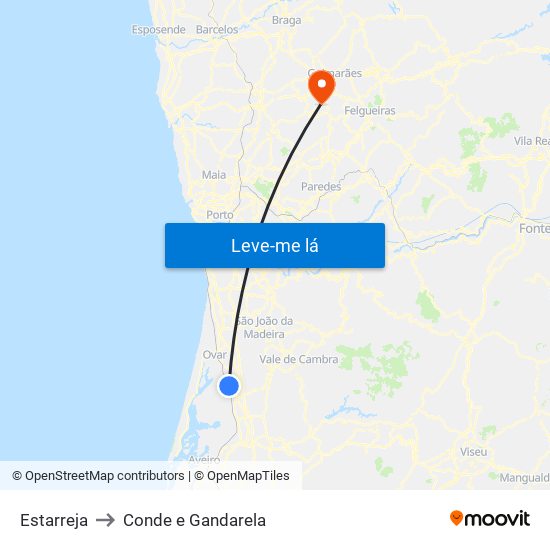 Estarreja to Conde e Gandarela map