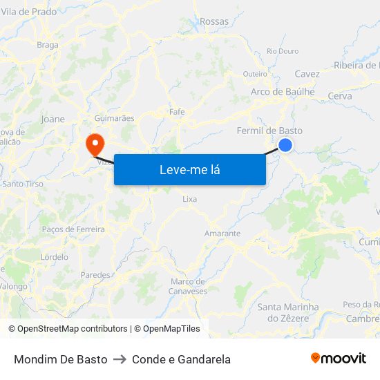 Mondim De Basto to Conde e Gandarela map