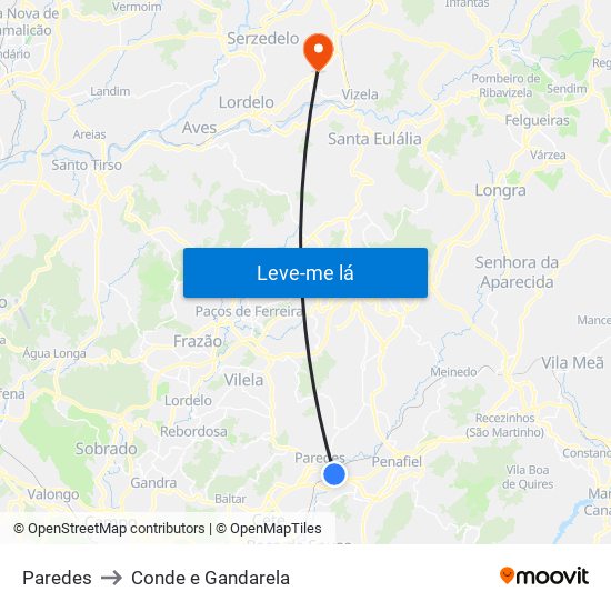 Paredes to Conde e Gandarela map