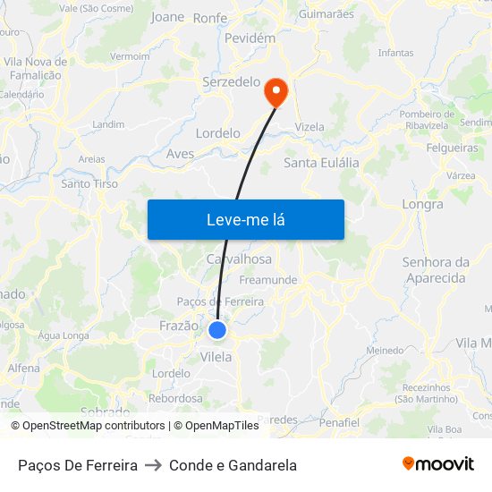Paços De Ferreira to Conde e Gandarela map